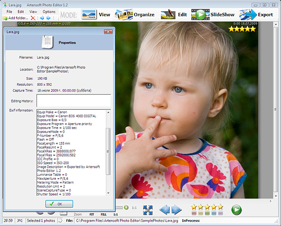 Exif viewer in properties window